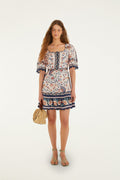 Pink Floral Delhi Tapestry Scallop Cut-Out Mini Dress