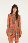 Mocha Boho Enhance Lace Long Sleeve Mini Dress