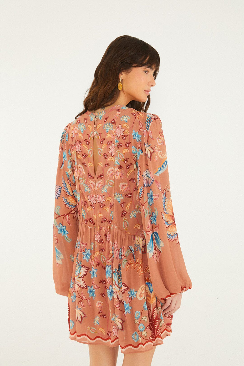 Mocha Boho Enhance Lace Long Sleeve Mini Dress