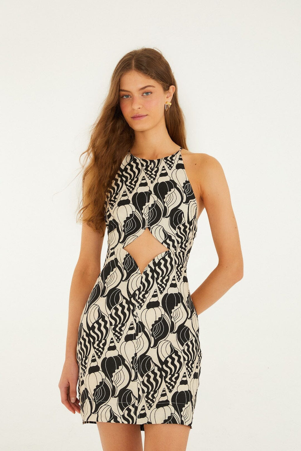 Sand Diamond Seashell Serenade Euroflax™ Premium Linen Cut Out Mini Dress