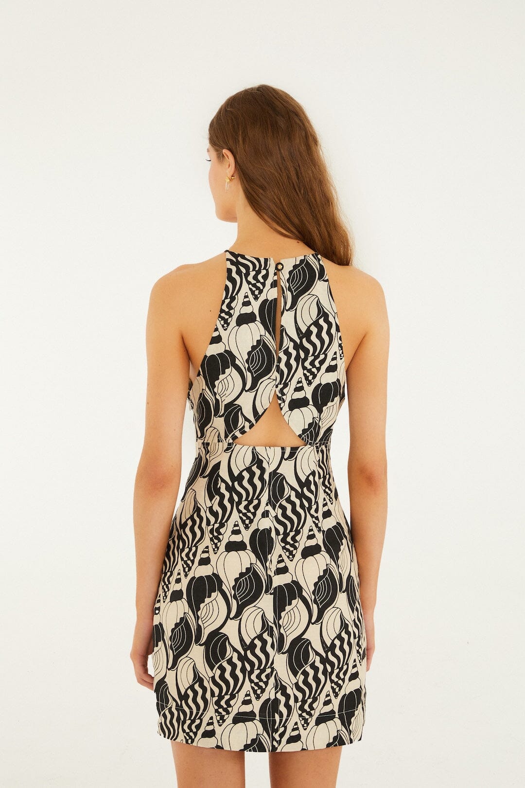 Sand Diamond Seashell Serenade Euroflax™ Premium Linen Cut Out Mini Dress