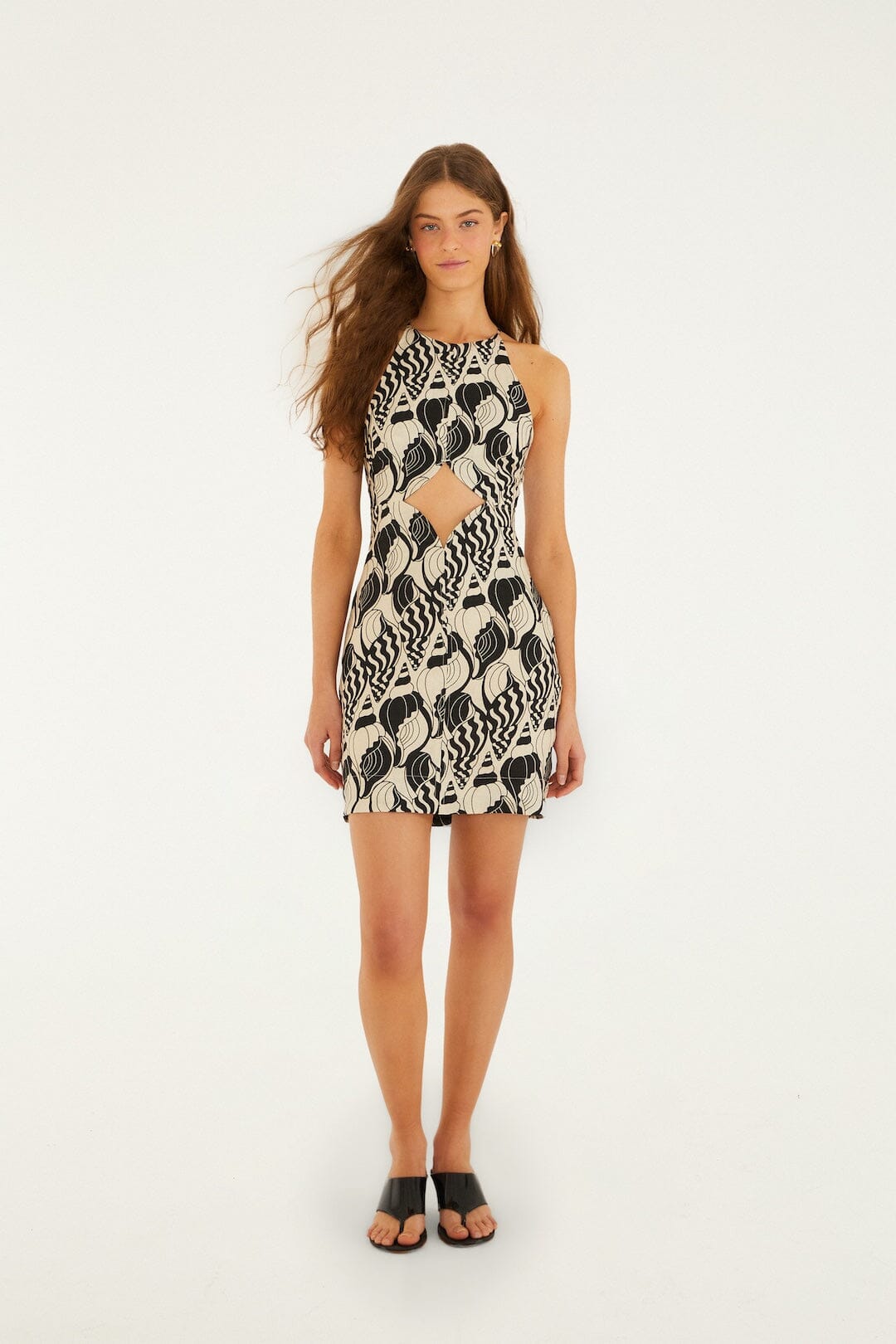 Sand Diamond Seashell Serenade Euroflax™ Premium Linen Cut Out Mini Dress
