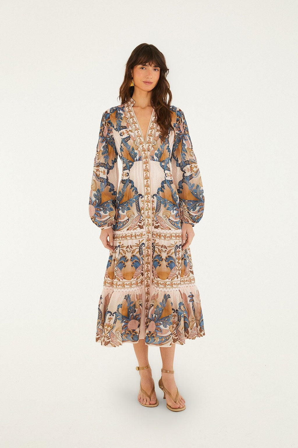 Soft Pink Sea Garden Scarf Pleated Midi Dress