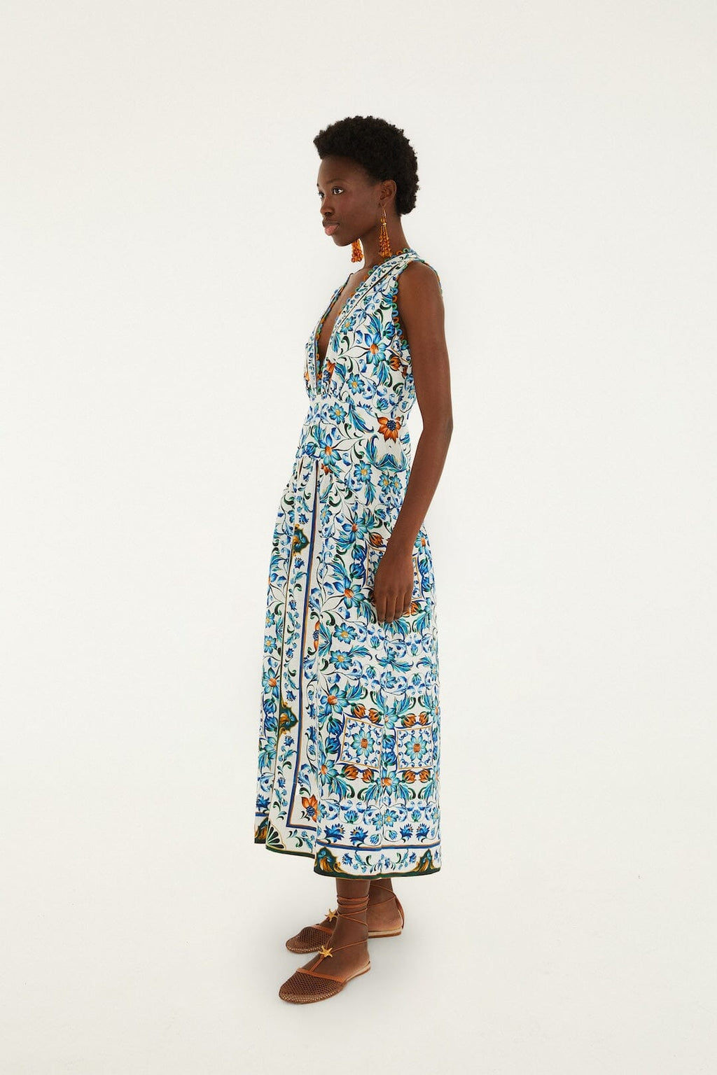 Off-White Flora Tile Scallop Maxi Dress