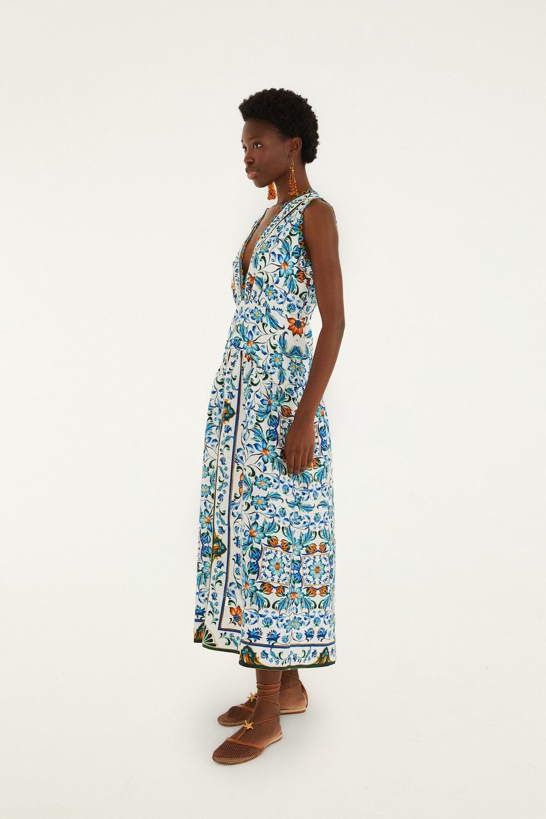 Off-White Flora Tile Scallop Maxi Dress