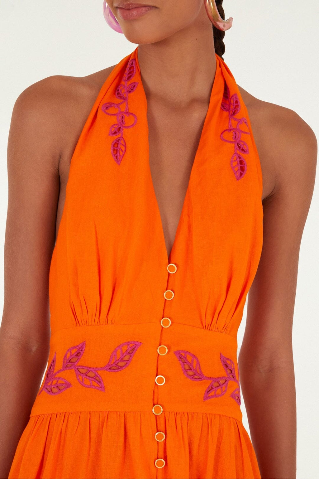 Orange Fruit Richelieu Artisanal Maxi Dress