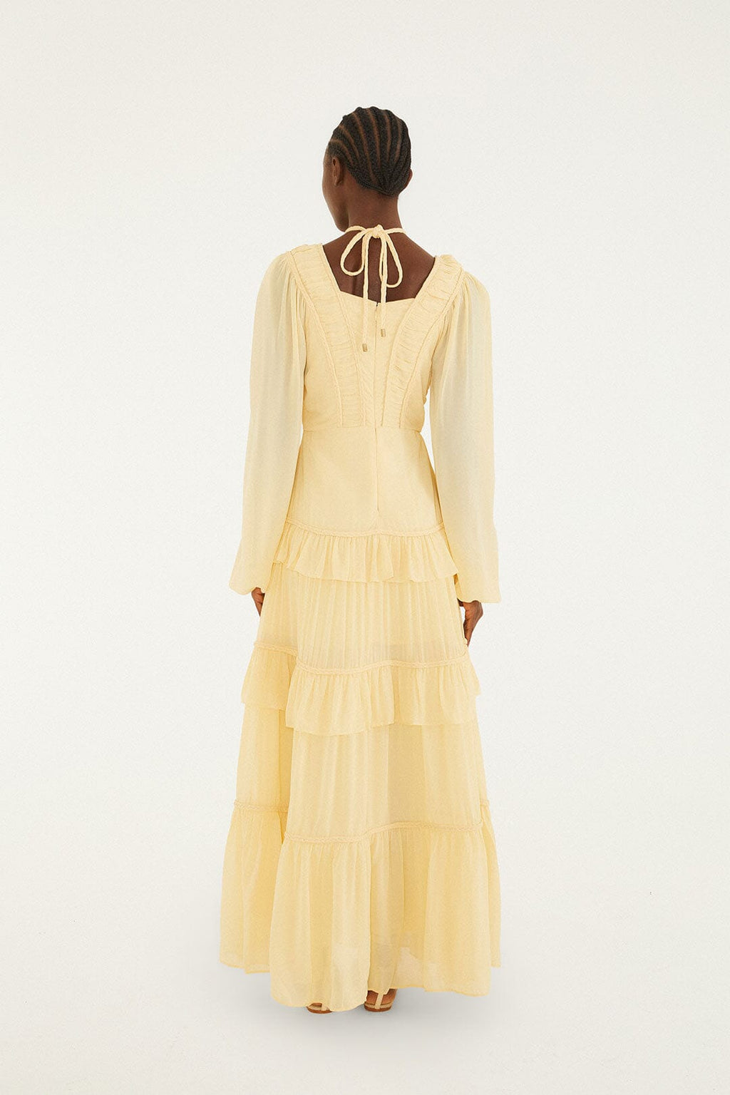 Butter Yellow Ruffled Buttoned Maxi Dress