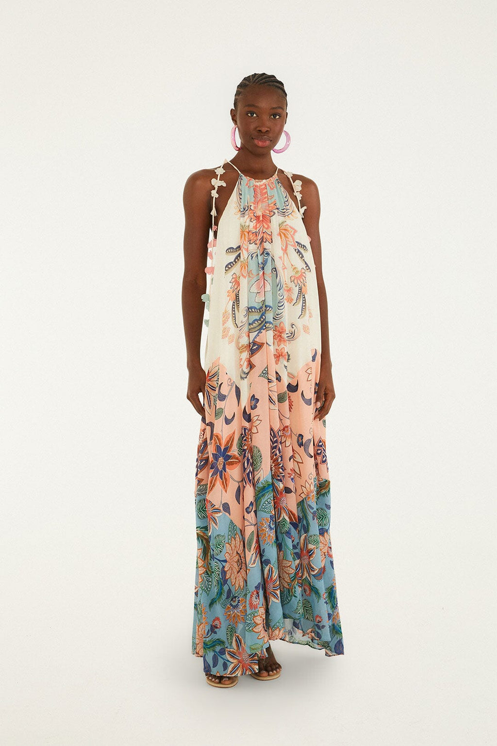 Multicolor Boho Floral Delhi Pleated Maxi Dress