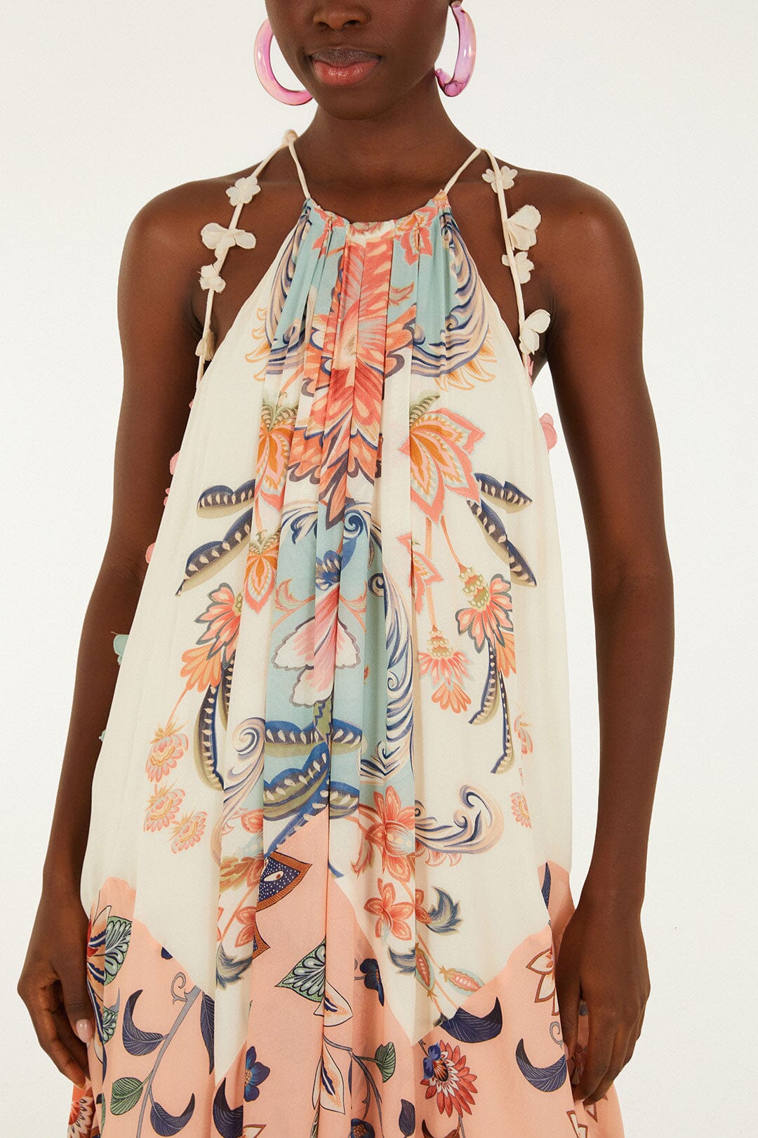 Multicolor Boho Floral Delhi Pleated Maxi Dress