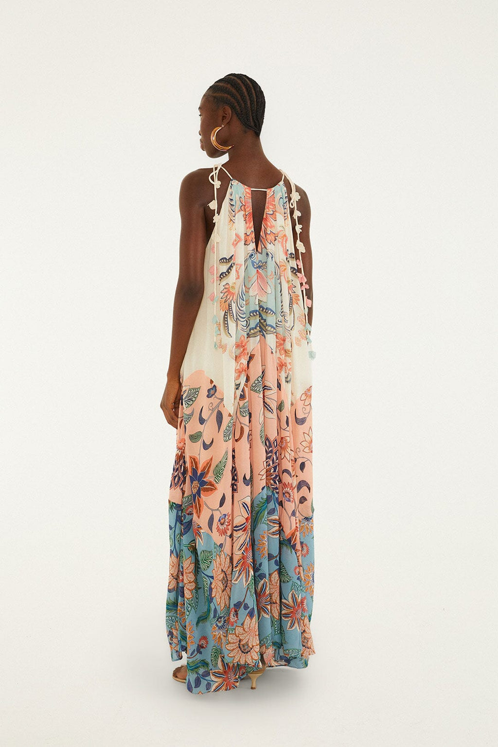 Multicolor Boho Floral Delhi Pleated Maxi Dress