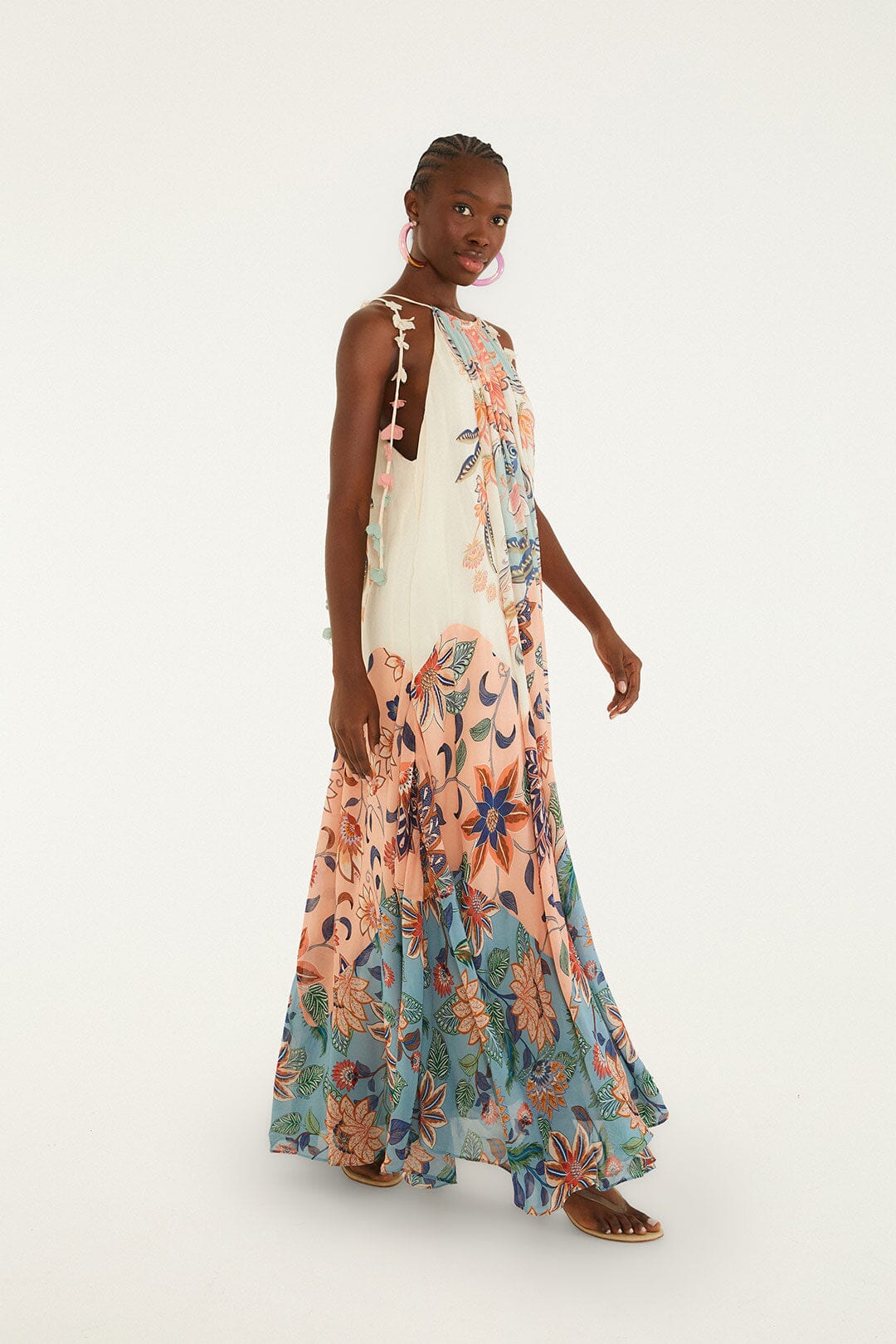 Multicolor Boho Floral Delhi Pleated Maxi Dress