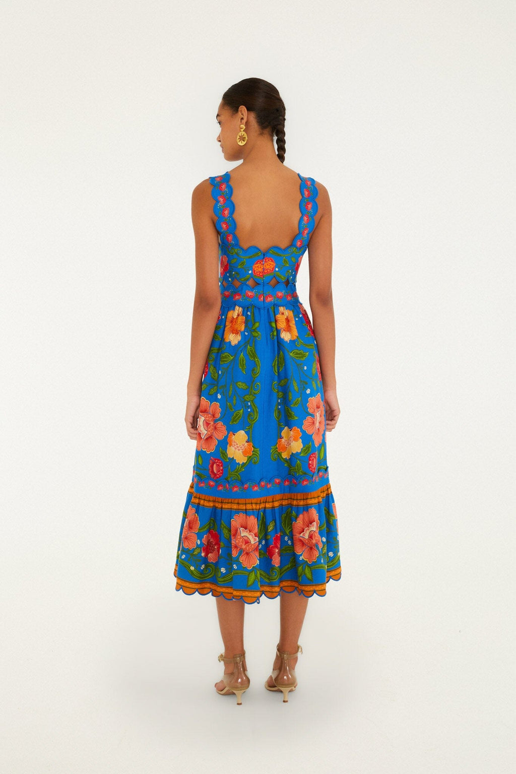 Bright Blue Rococo Flowers Midi Dress