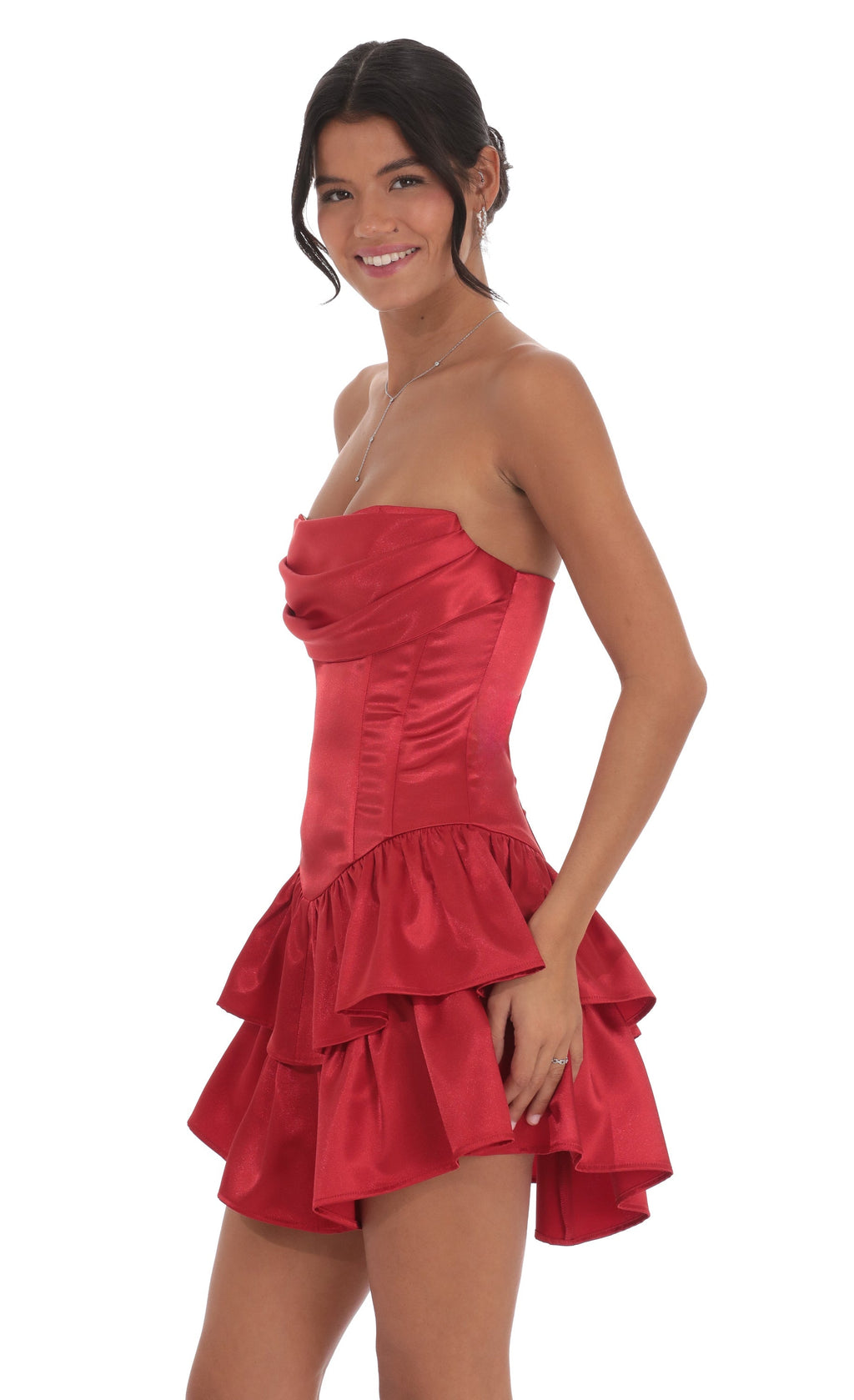 Satin Corset Strapless Dress in Red