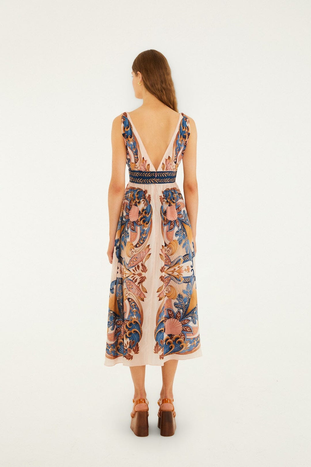 Soft Pink Garden Scarf V Neck Midi Dress