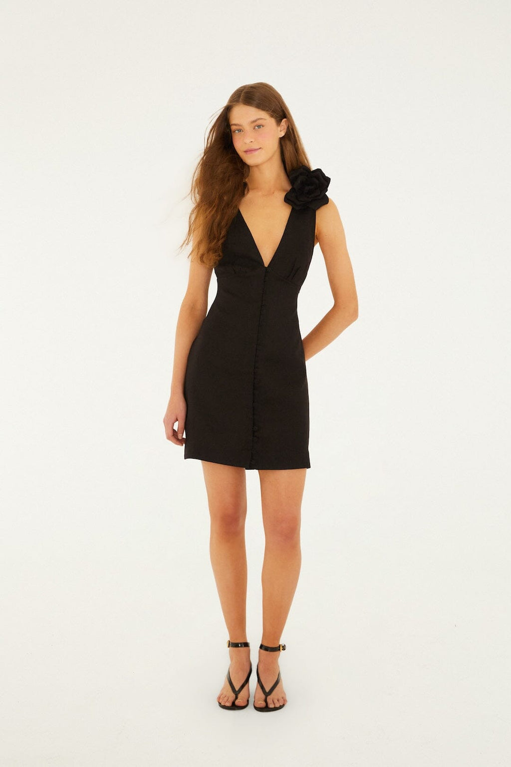 Black 3d Flowers Sleeveless Mini Dress