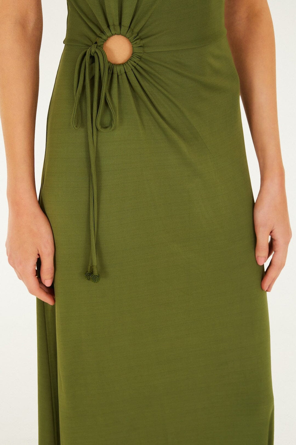 Dark Green High Neck Cut-Out Maxi Dress