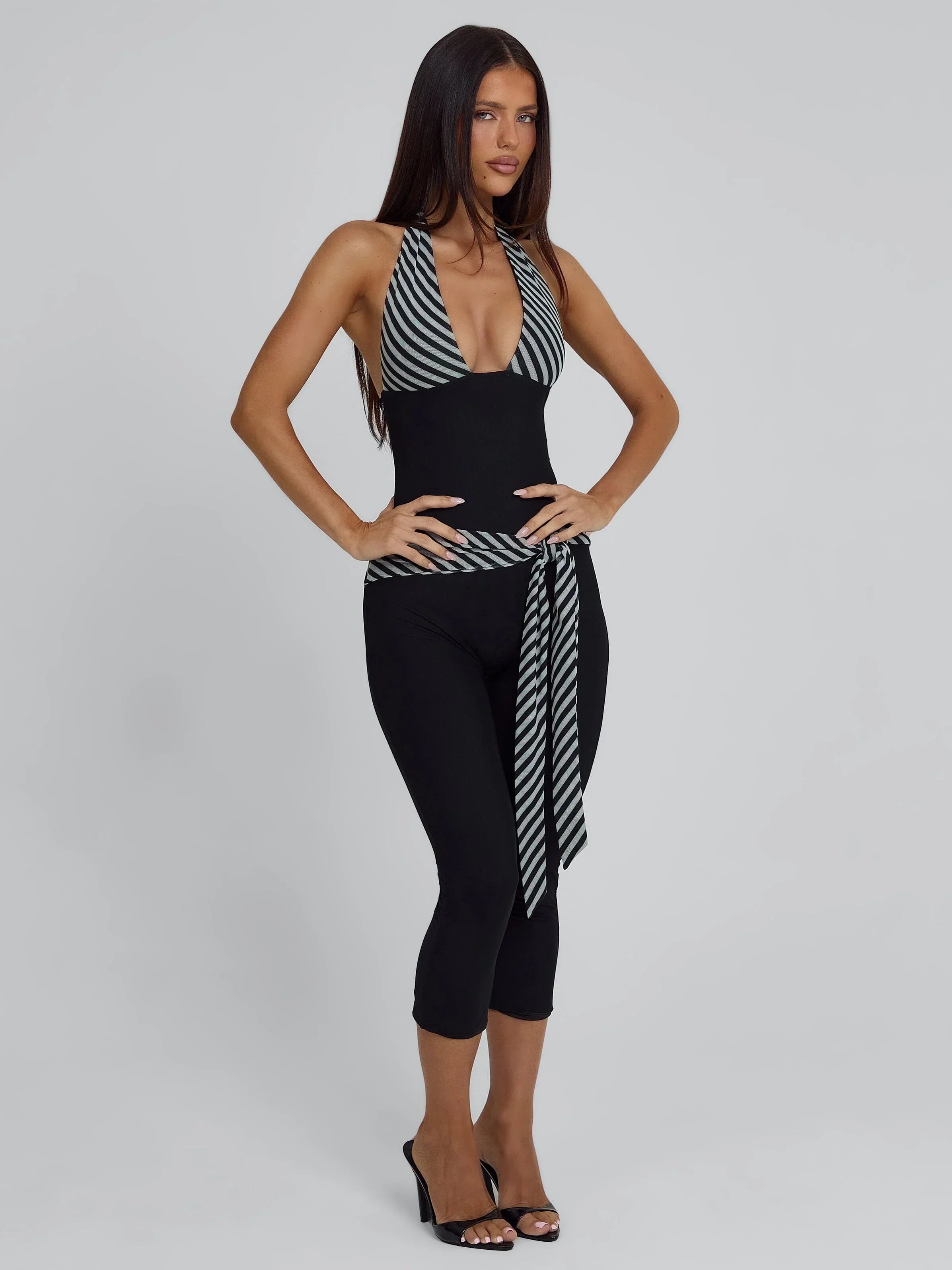 MALANI CAPRI JUMPSUIT BLACK STRIPE