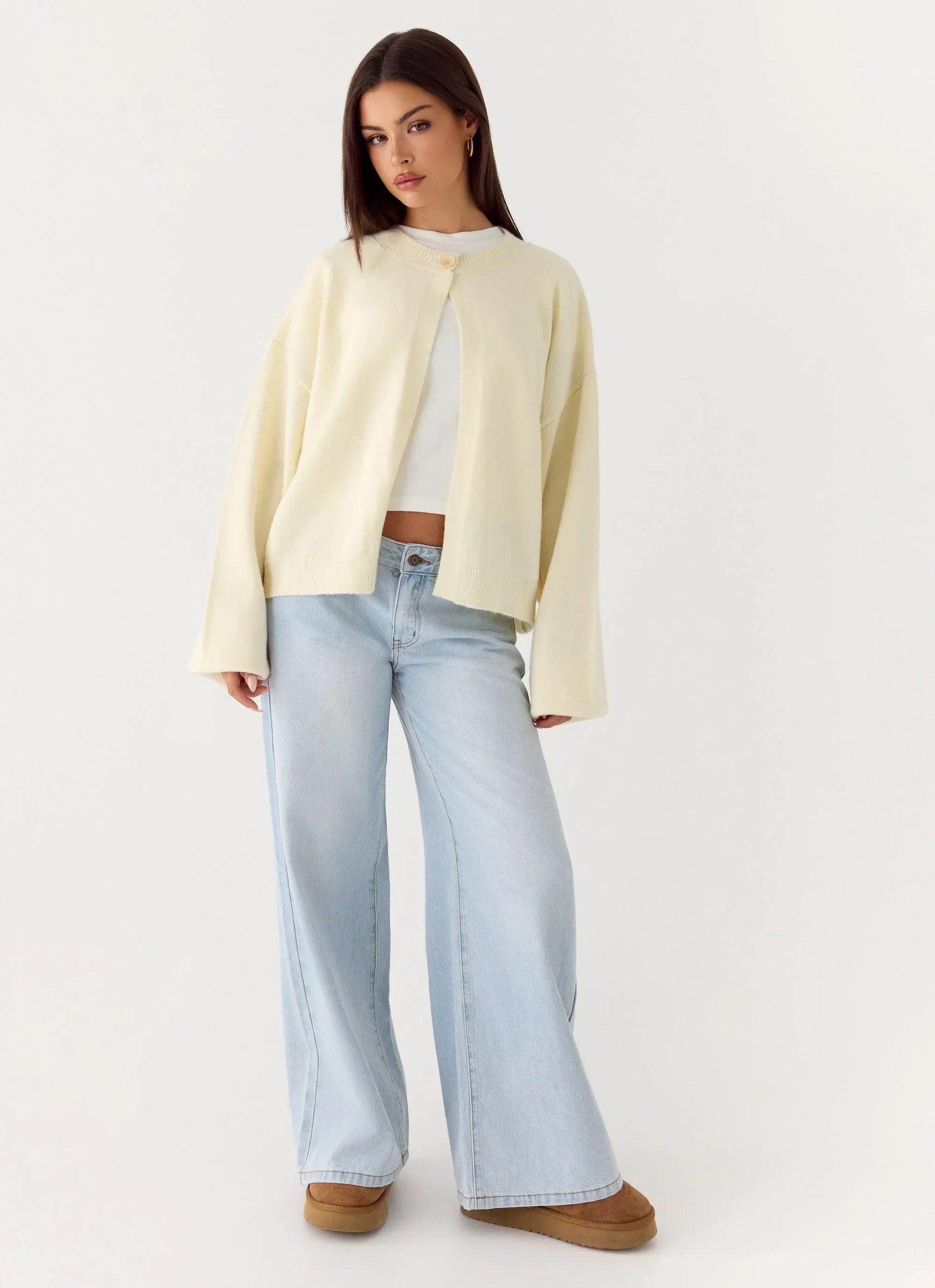 Annie One Button Cardigan - Ivory Cream