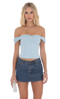 Embellished Off Shoulder Top in Light Blue