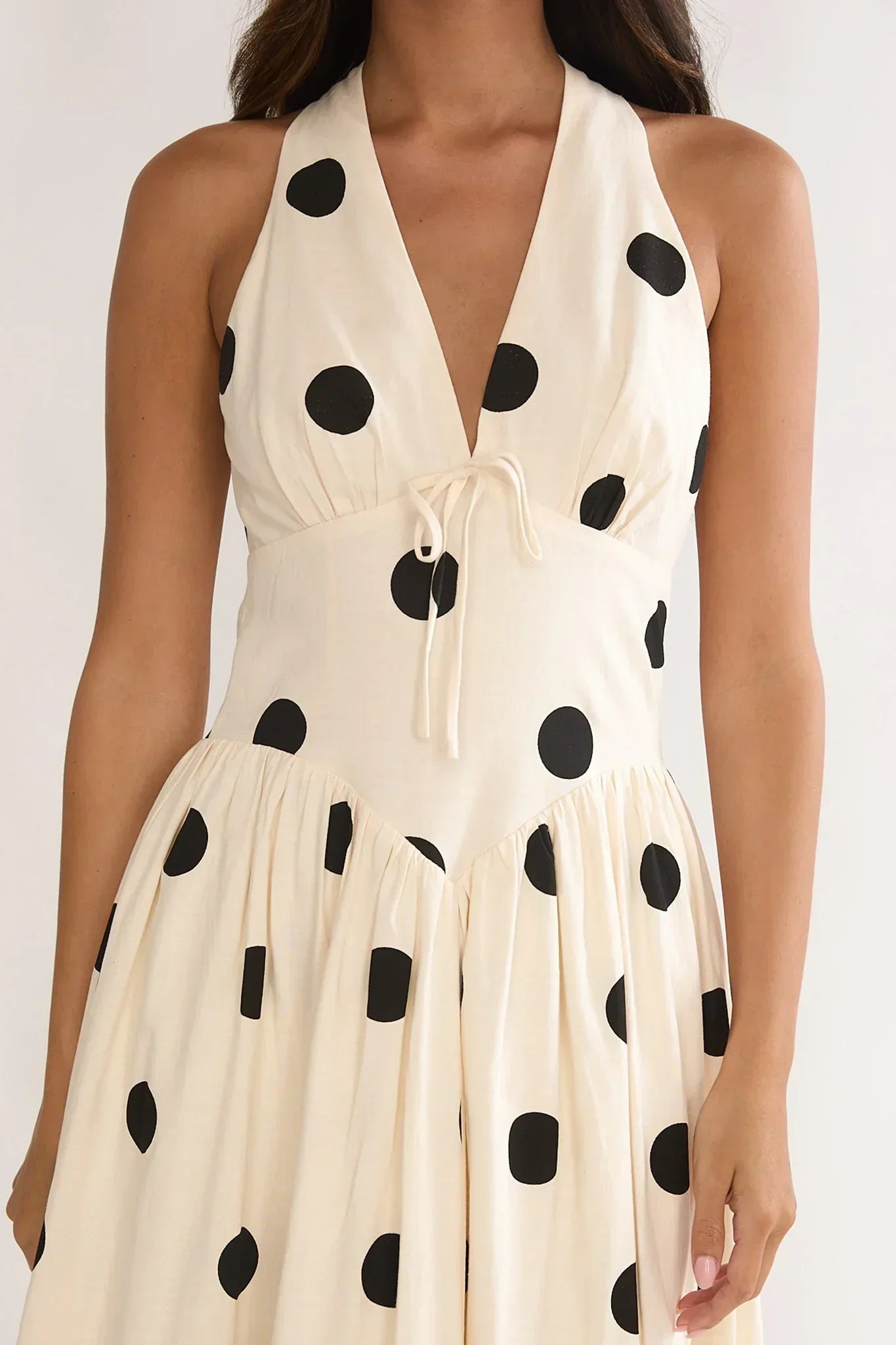 Sundrenched Halter Maxi Dress Polka Dot Beige
