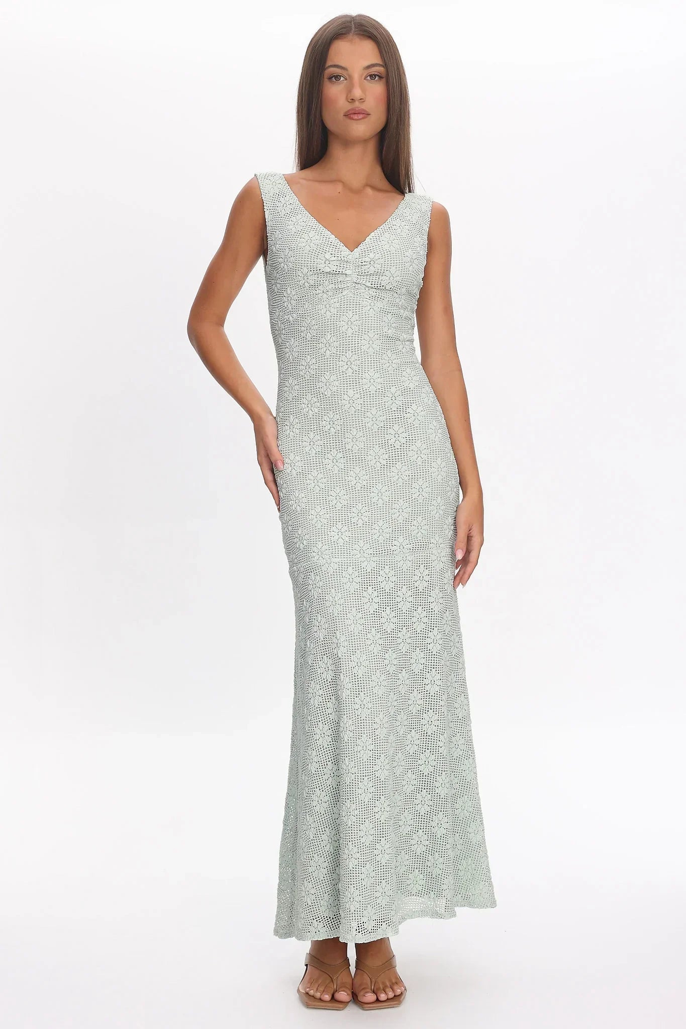 Sunshine Girl Crochet Maxi Dress Sage