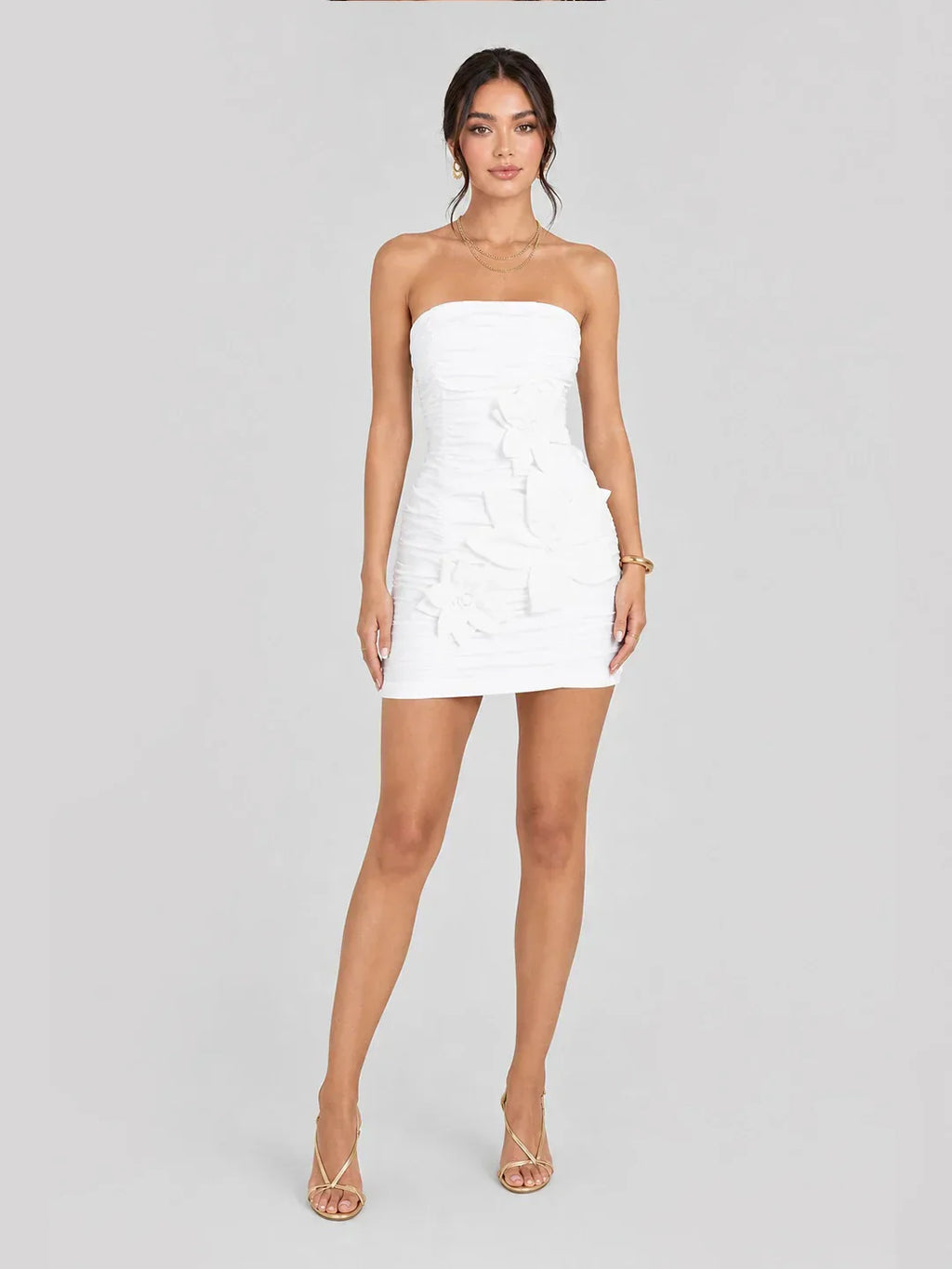 3D Floral Applique Strapless Mini Dress