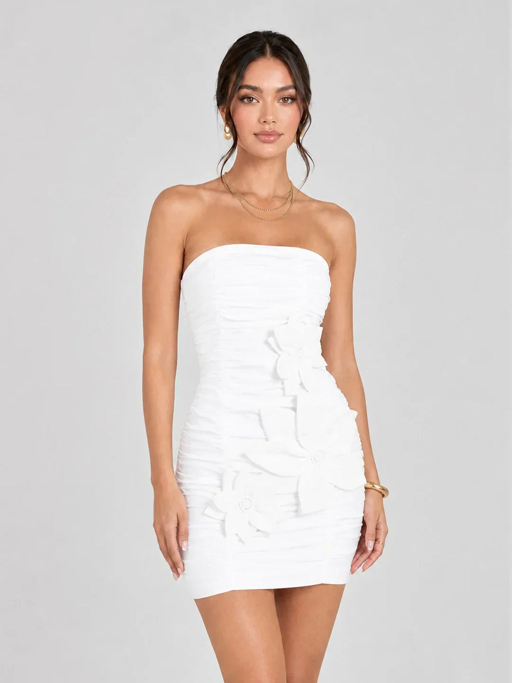 3D Floral Applique Strapless Mini Dress