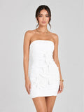 3D Floral Applique Strapless Mini Dress