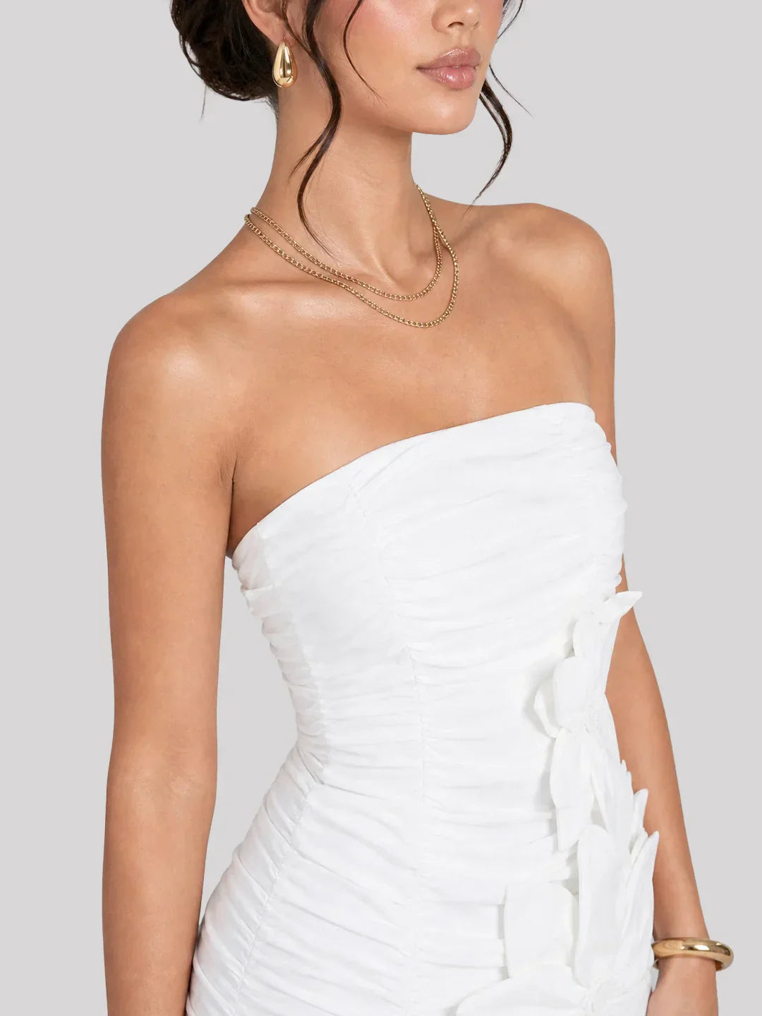 3D Floral Applique Strapless Mini Dress