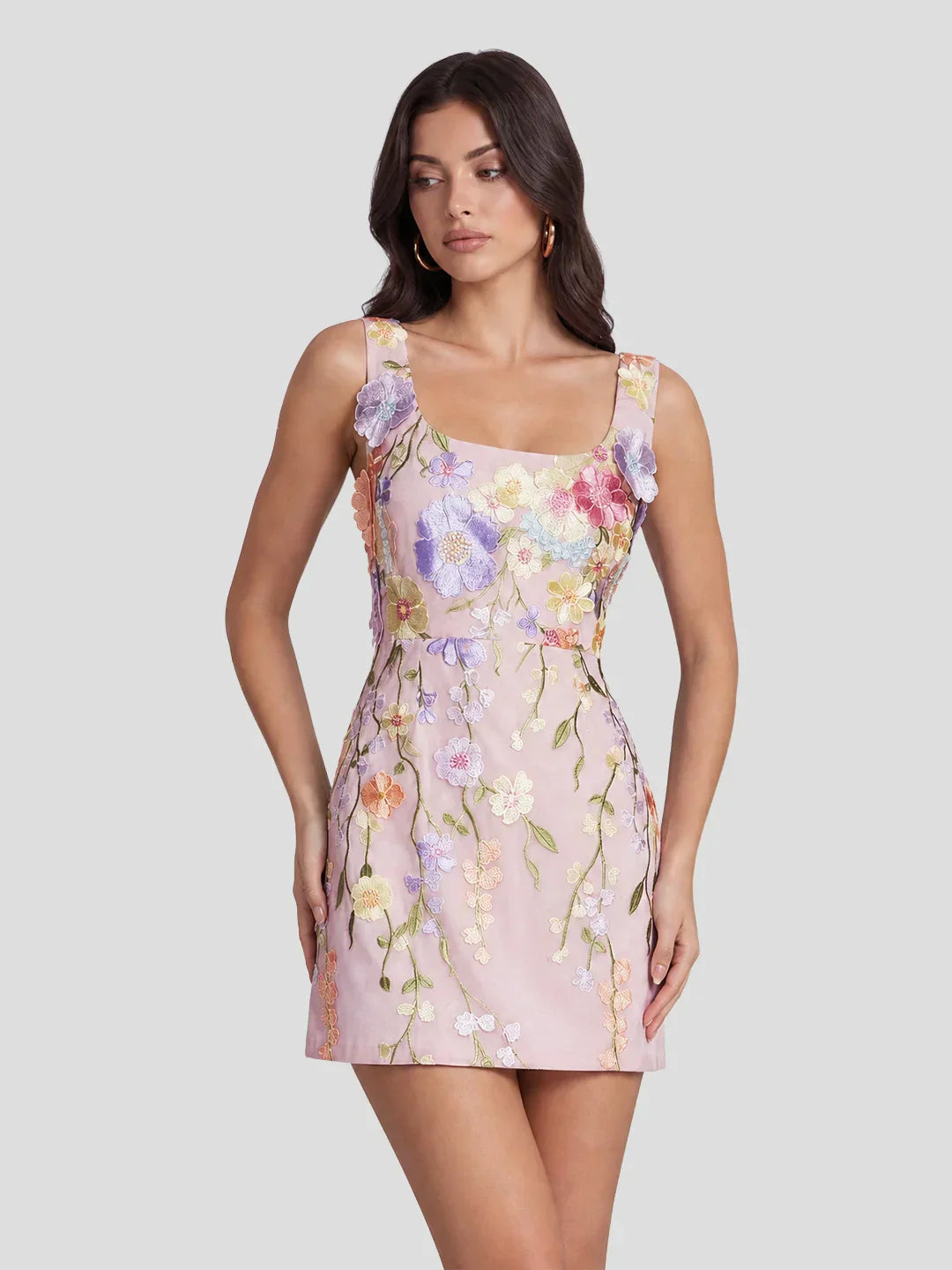 3D Floral Applique Tulle Mini Dress