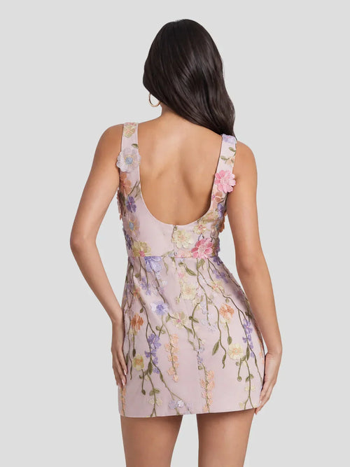 3D Floral Applique Tulle Mini Dress