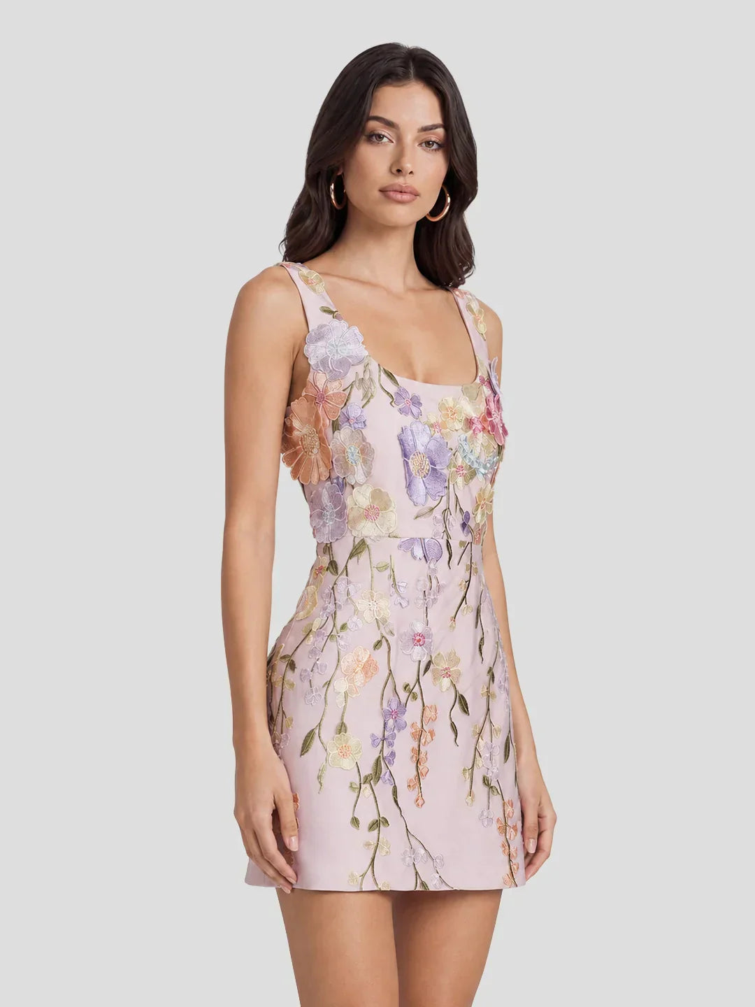 3D Floral Applique Tulle Mini Dress