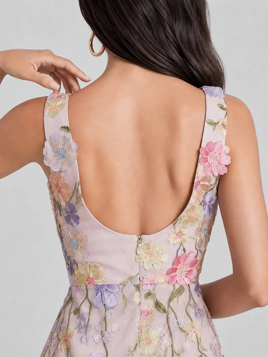 3D Floral Applique Tulle Mini Dress
