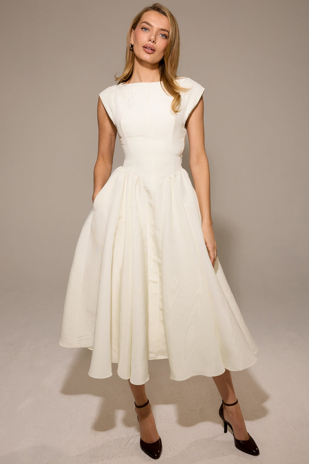 ivory moire satin midi dress