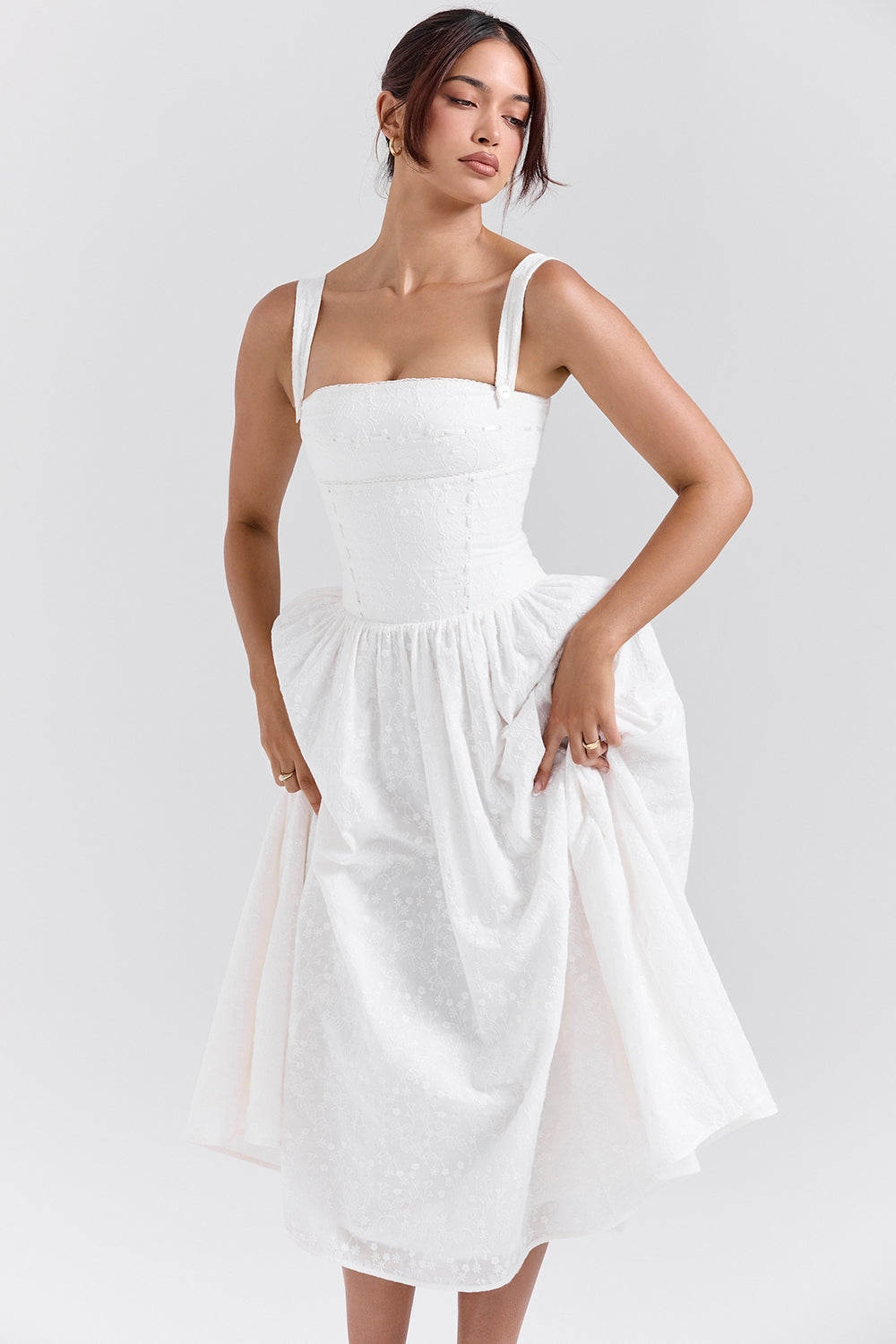 white broderie anglais midi sundress