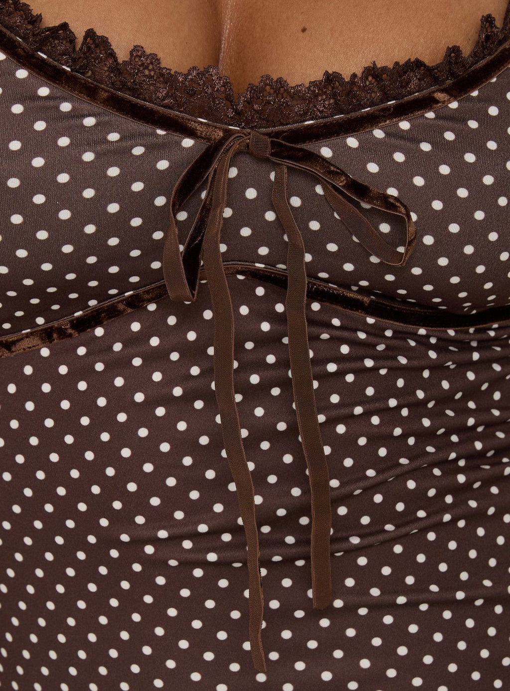 Delaney V Neck Frill Midi Dress Brown / Pink Polka Dot
