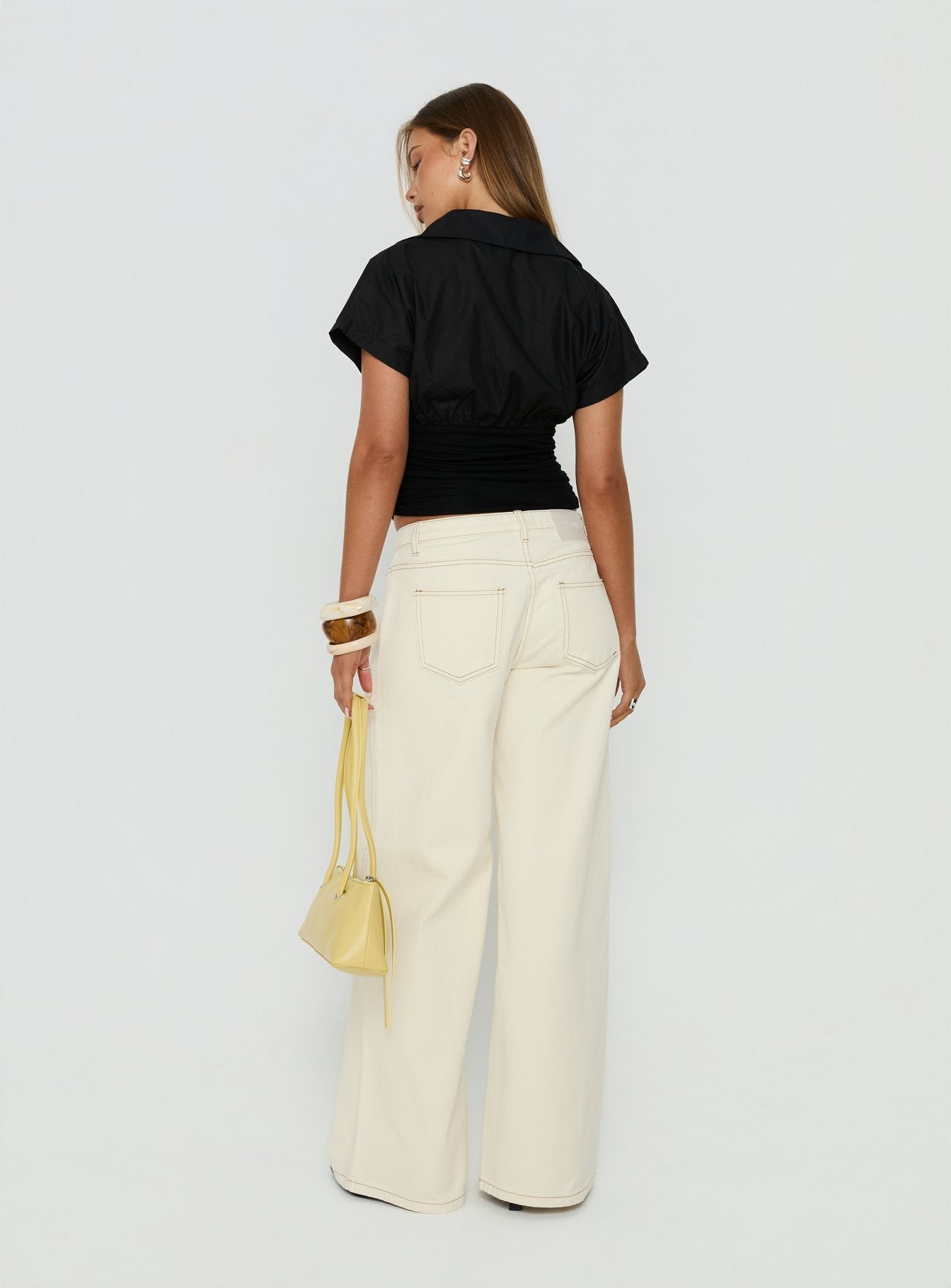Ramos Low Rise Wide Leg Jeans Cream