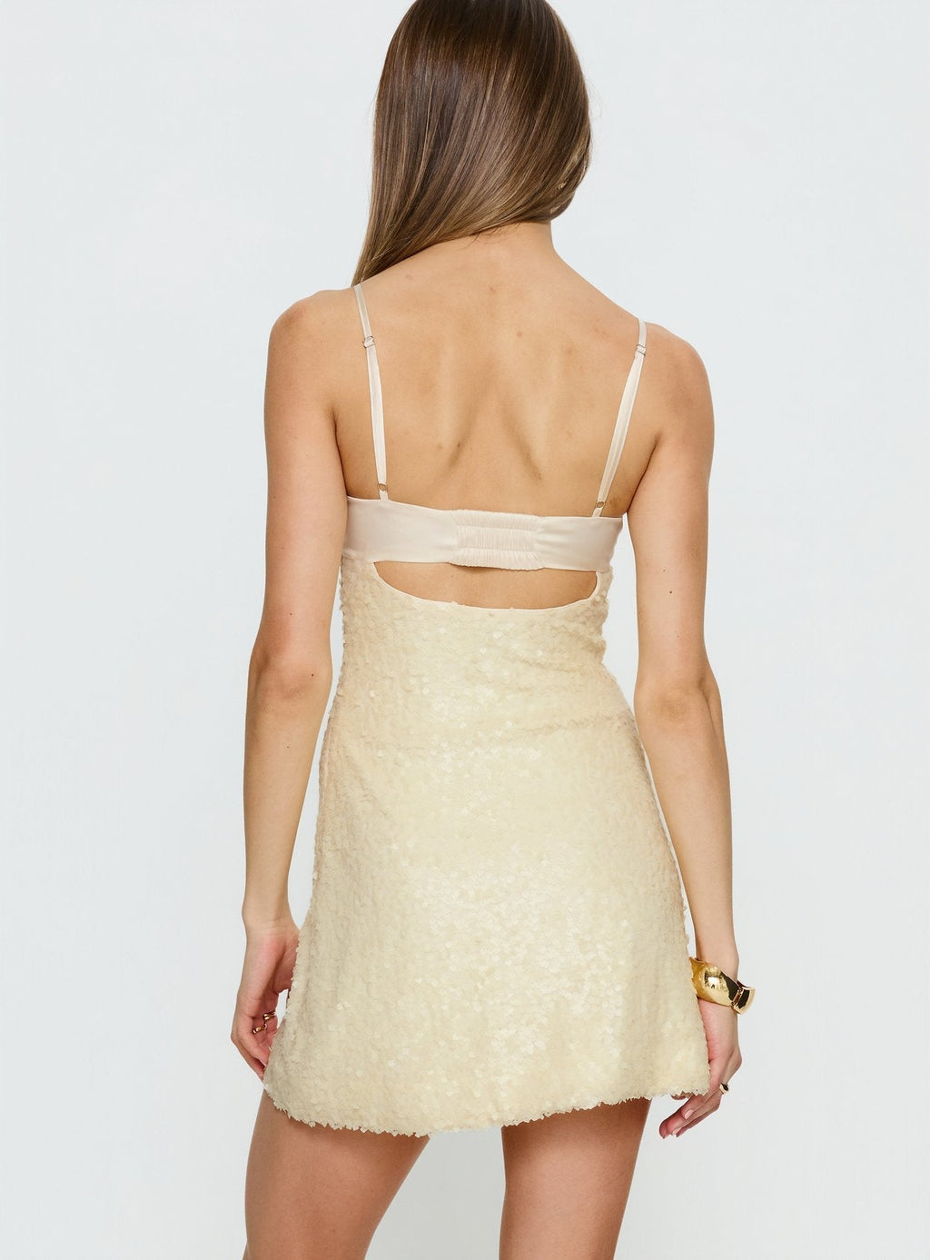 Alishia Satin Sequin Corset Mini Dress Butter