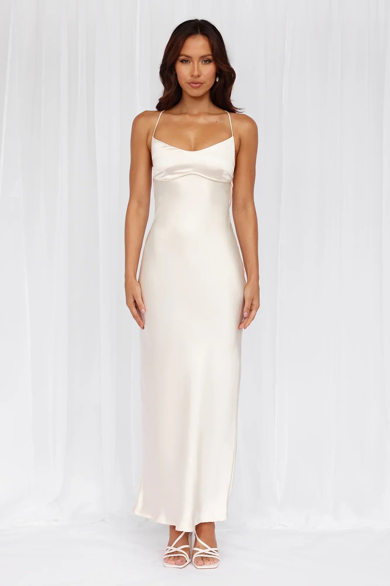 HELLO MOLLY The Samara Satin Maxi Dress Pearl