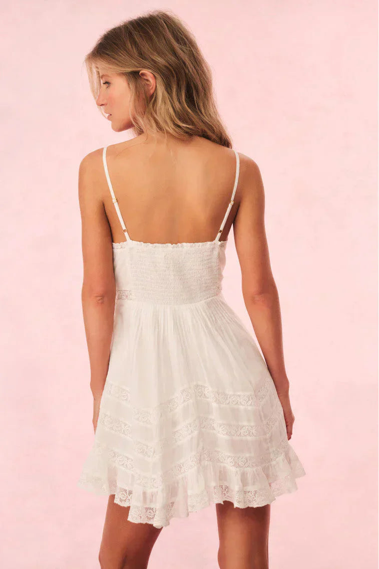 Alonna Cotton Lace-Trimmed Mini Dress - WHITE