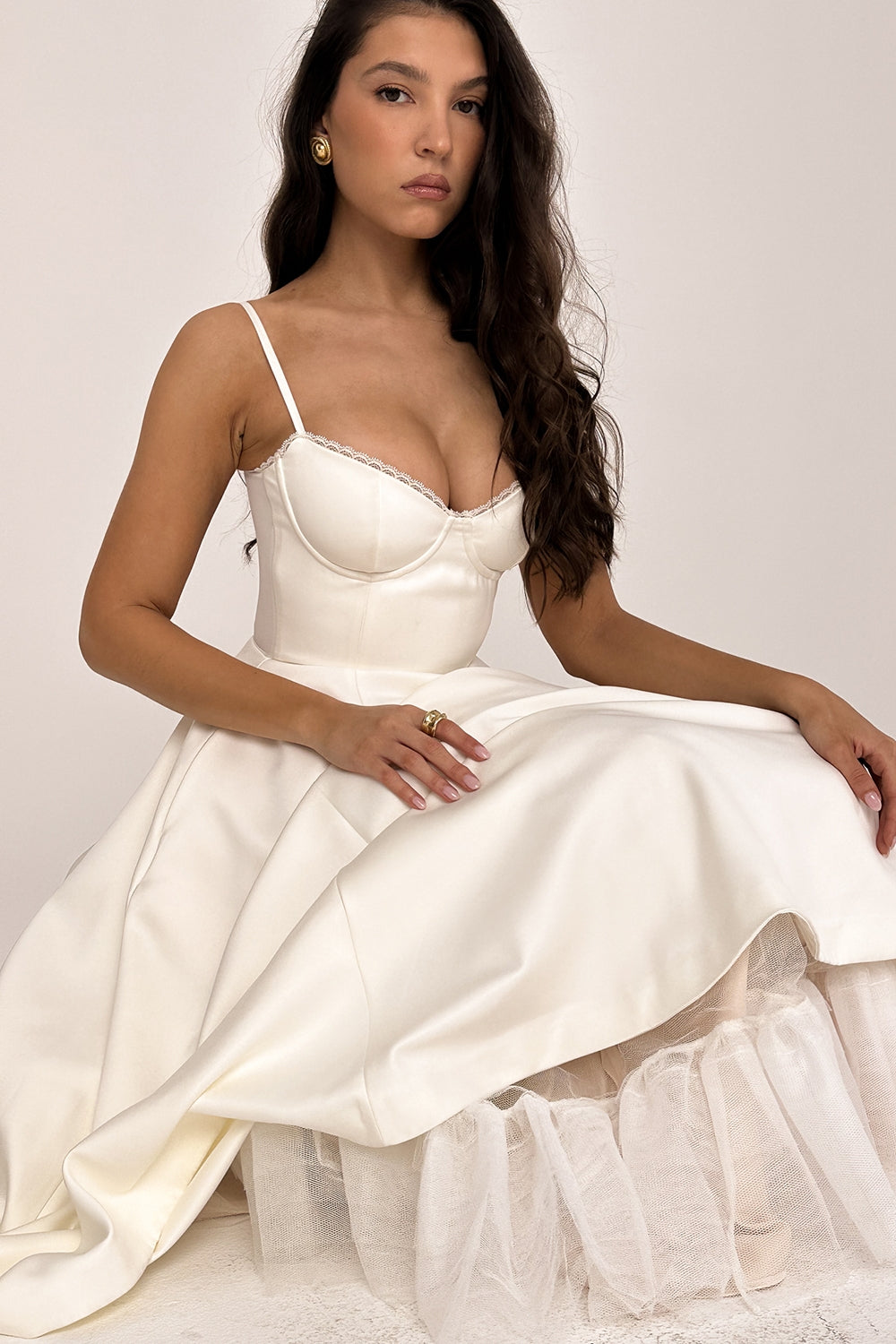 white tulle midi dress
