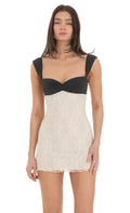 Two Toned Lace Dress in Black and Cream