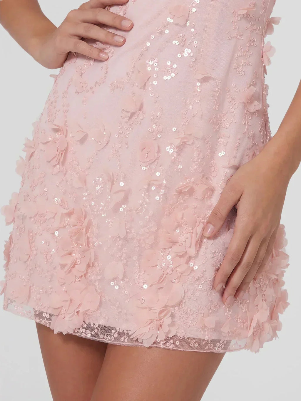 Floral Sequin & Bead Tulle Mini Dress