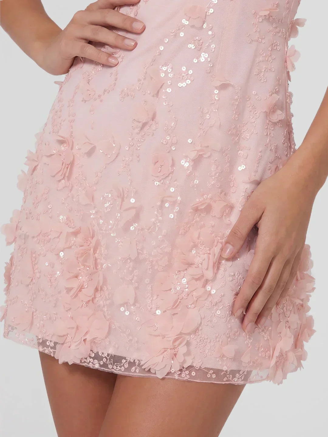 Floral Sequin & Bead Tulle Mini Dress