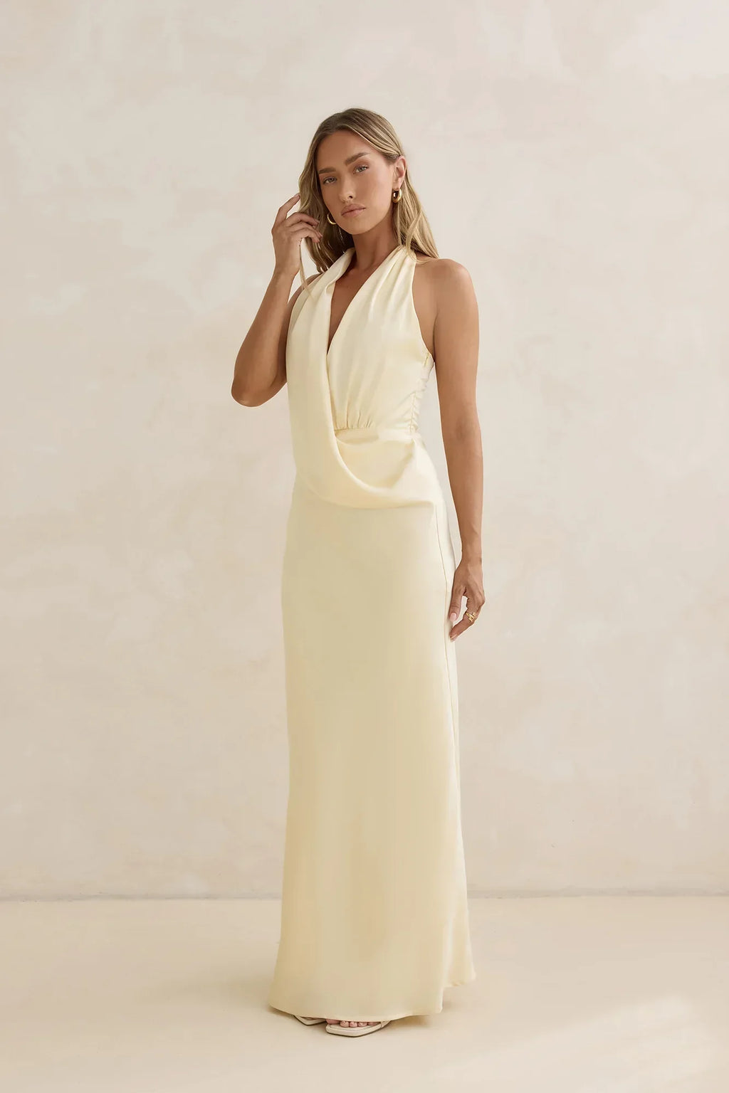 Charm Of Yours Satin Halter Maxi Dress Yellow