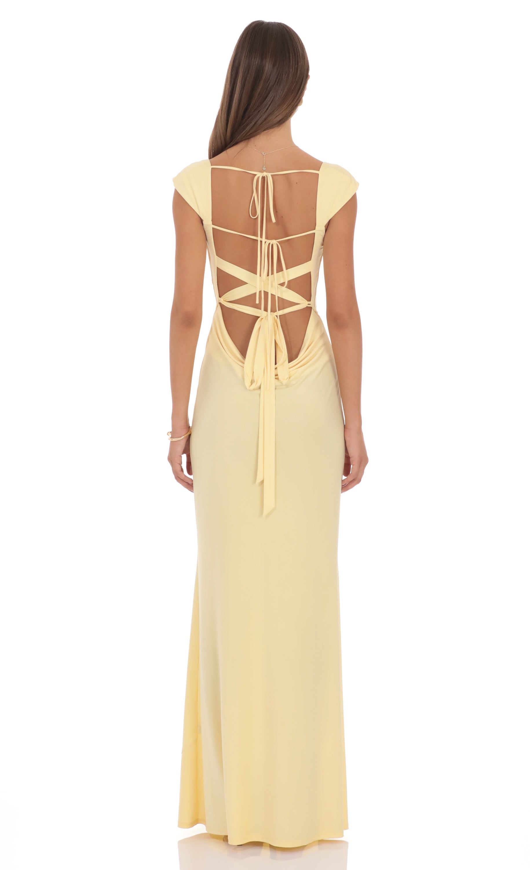 Strappy Cowl Neck Maxi Dress in Yellow