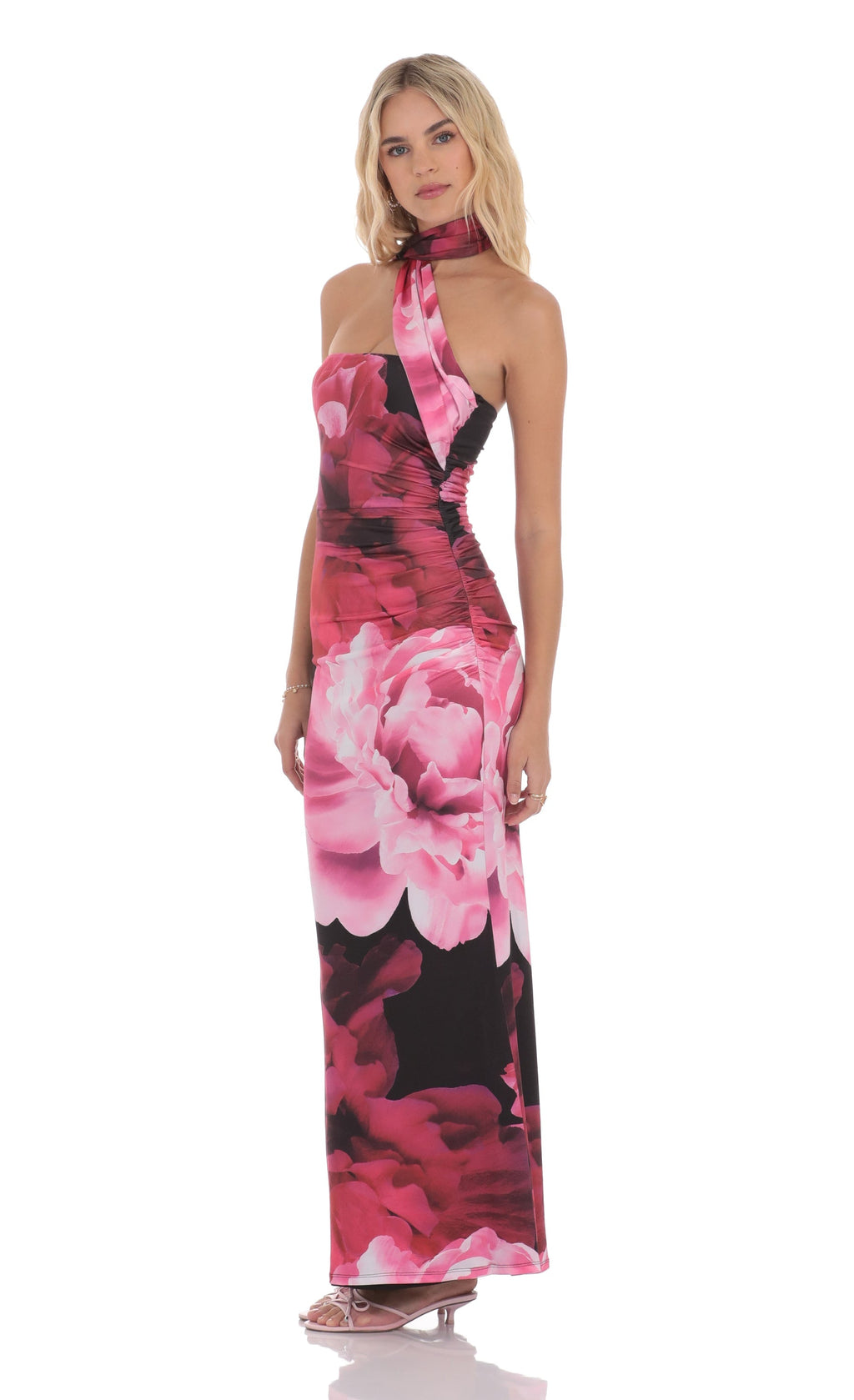 Floral Scarf Maxi Dress in Red and Black