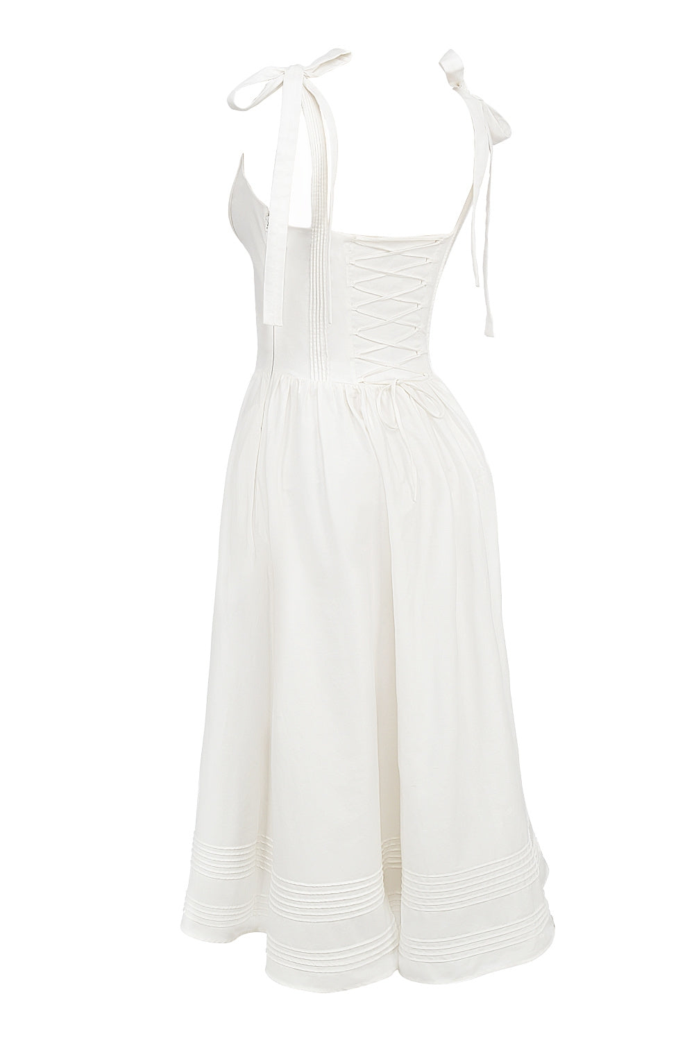 white pin tuck cotton midi sundress