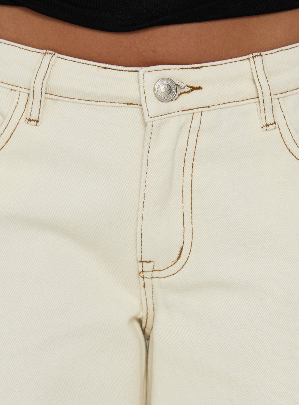 Ramos Low Rise Wide Leg Jeans Cream