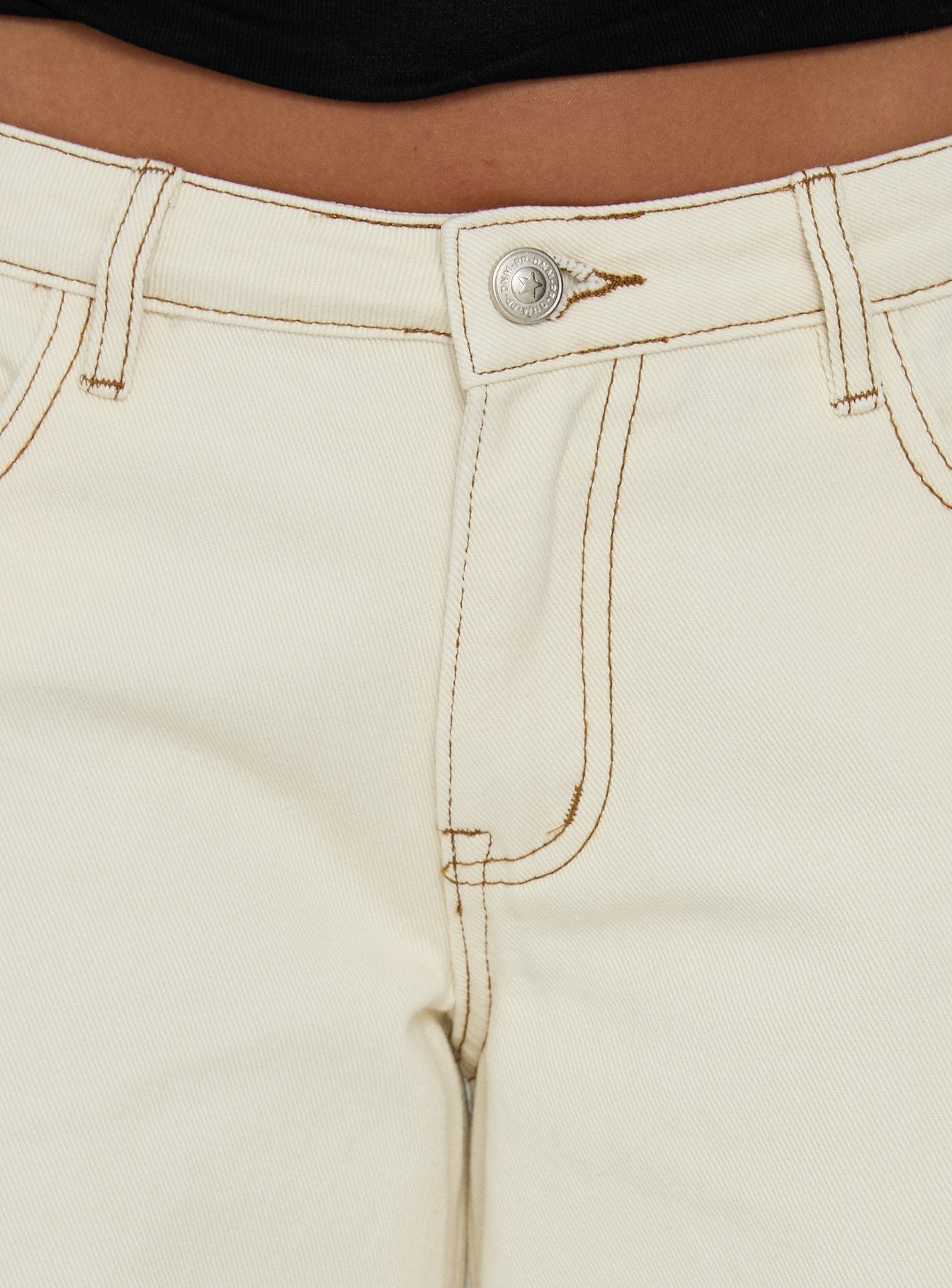 Ramos Low Rise Wide Leg Jeans Cream